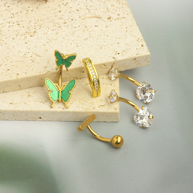 Sexy Simple Copper Zircon Butterfly Navel Ring Body Piercing Belly Button Ring 3 Colors Optional detail image 8