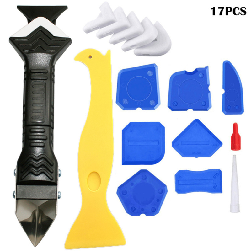 17件套填缝工具3合1金属刮刀2合一阳角勾刀套件密封刮板套件