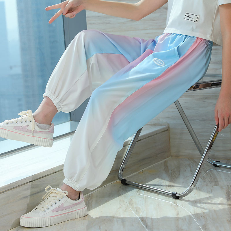 1085# Girls' Mosquito Repellent Pants, Thin Summer Style, Children's Spring and Autumn Casual Sports Pants, Summer Ice Silk Pants for Older Children