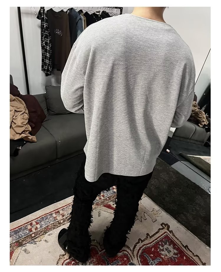 Sweat à capuche zippé en coton gaufré pour homme coupe large_voghion.com