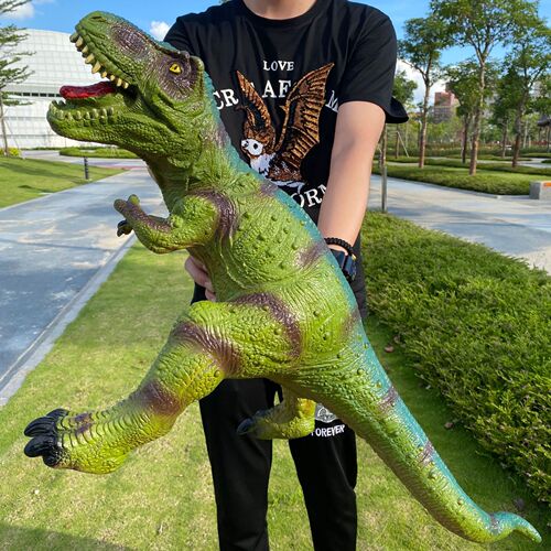 Large-size simulated soft-gel dinosaur toy with sound, featuring a Tyrannosaurus Rex and Triceratops animal ride-on model—perfect for boys and kids at street stalls.