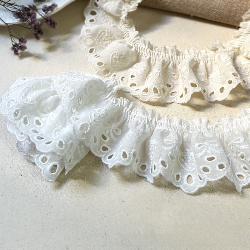 5.5cm Bow Strawberry Pleated Dashed Cotton Embroidery Lace Accessories