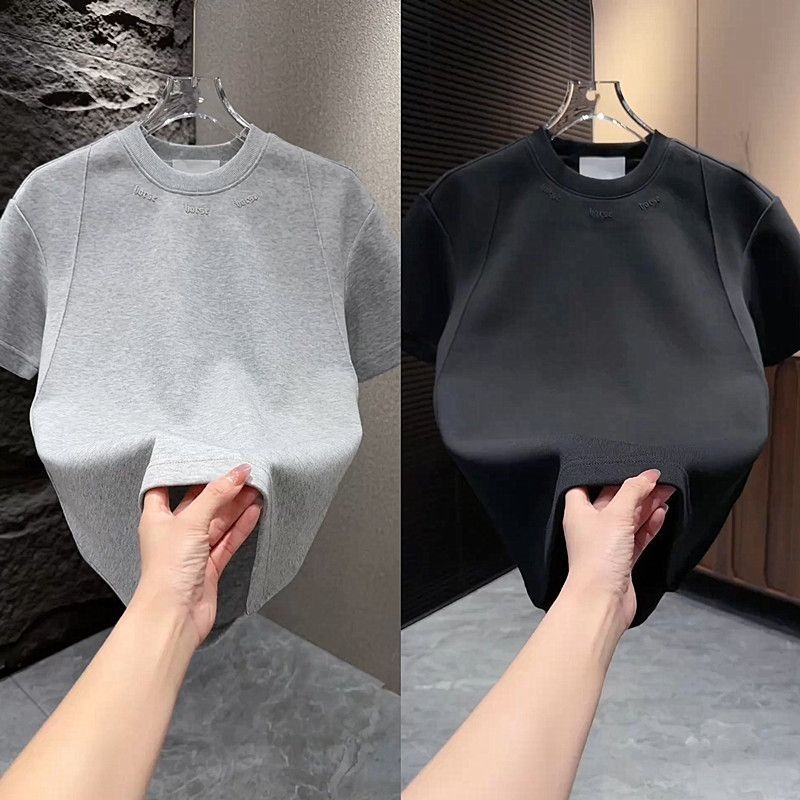 Men's Casual Crew Neck T-Shirt 2026 Spring Short Sleeve Patchwork Design Korean Style Simple Versatile Base Layer Embroidered_voghion.com