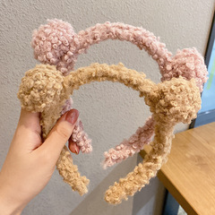 Korean internet celebrity cute sheep wool small bear ear hair ball headband Korean version autumn winter plush headband hair clip
