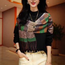 秋冬新款洋气印花半高领长袖上衣女H气质妈妈装休闲减龄显瘦小衫