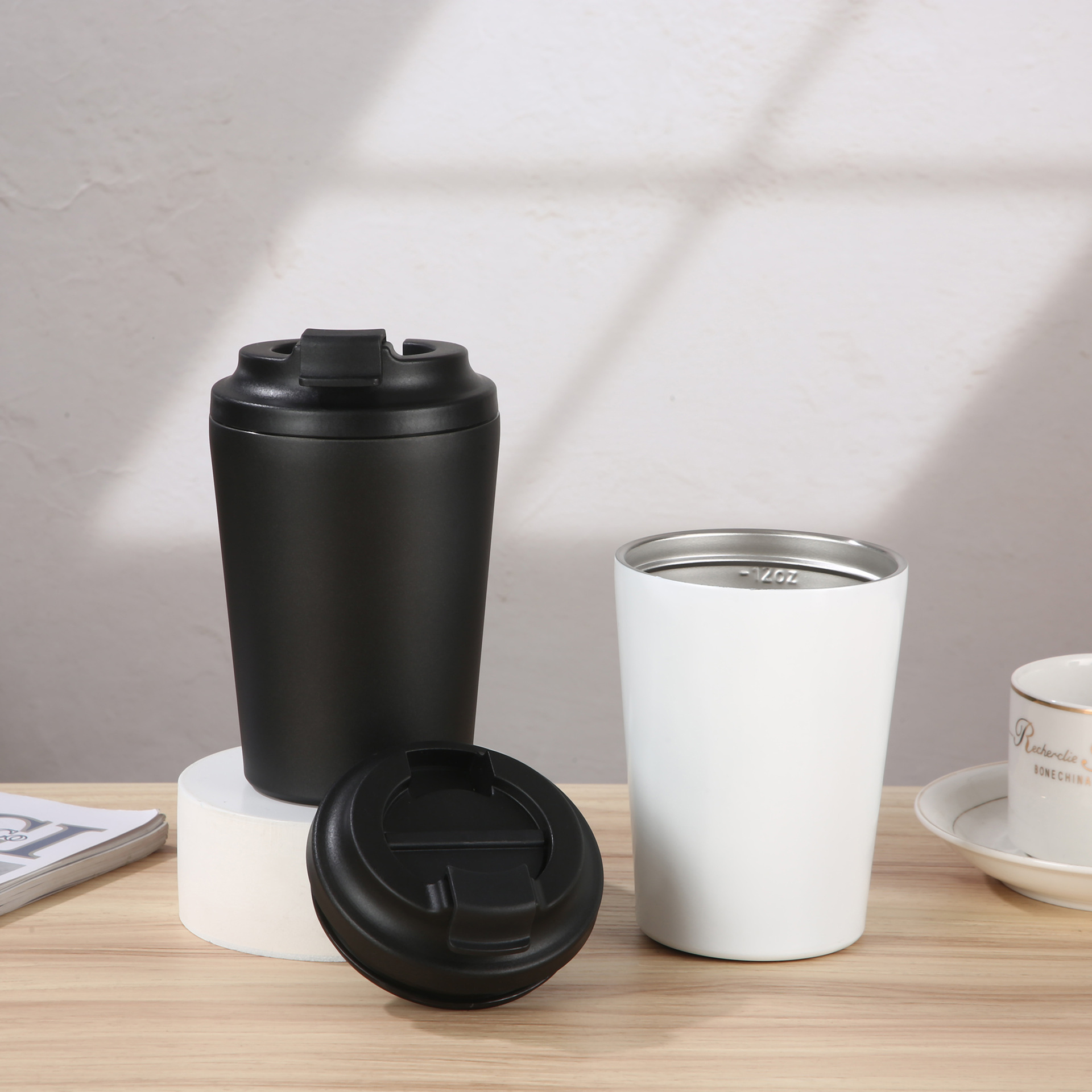 Taza de café transfronteriza de 12OZ simple taza de agua de oficina 304 taza de aislamiento de acero inoxidable taza de agua de alto valor de cara