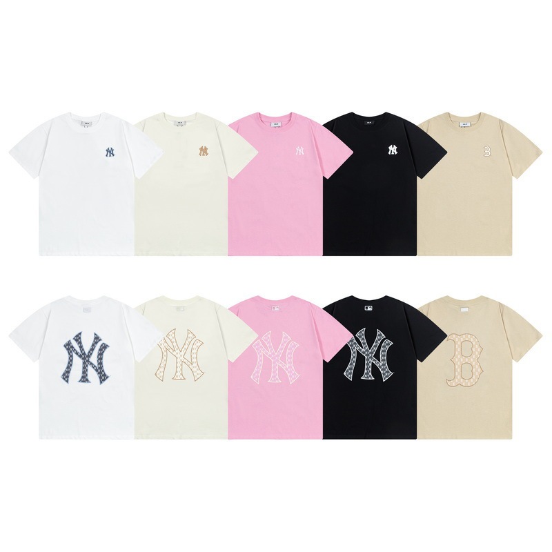 クロスボーダー MLB&NY ベーシックプリント高品質レディース T メンズ半袖コレクション共同ブランドの純綿通気性ボトリングシャツ|undefined