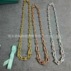 T家TIFF镶钻渐变马蹄扣项链男女谢霆锋明星同款T家双U竹节链情侣