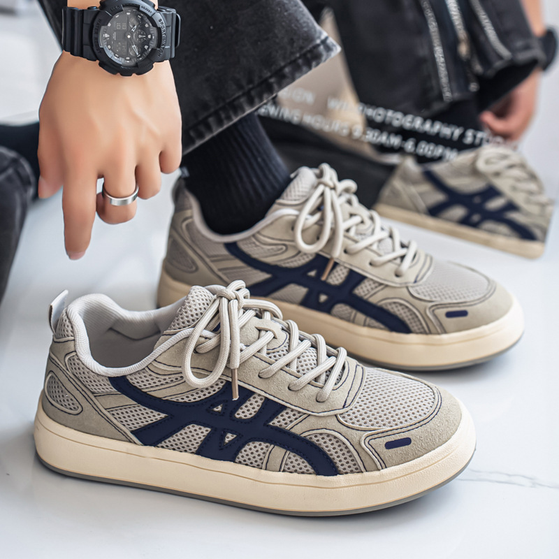 Men's Mesh Breathable Skate Sneakers Summer New Flat Versatile Casual Sports Korean Student White Sneakers Trendy Men's Mesh Breathable Skate Sneakers Summer New Flat Versatile Casual Sports Korean Student White Sneakers Trendy