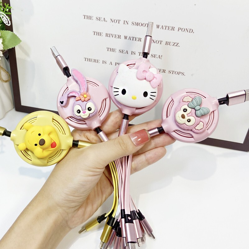 Three-in-one data cable car cartoon cute for Apple Android fast charging 3 car charging line one drag three