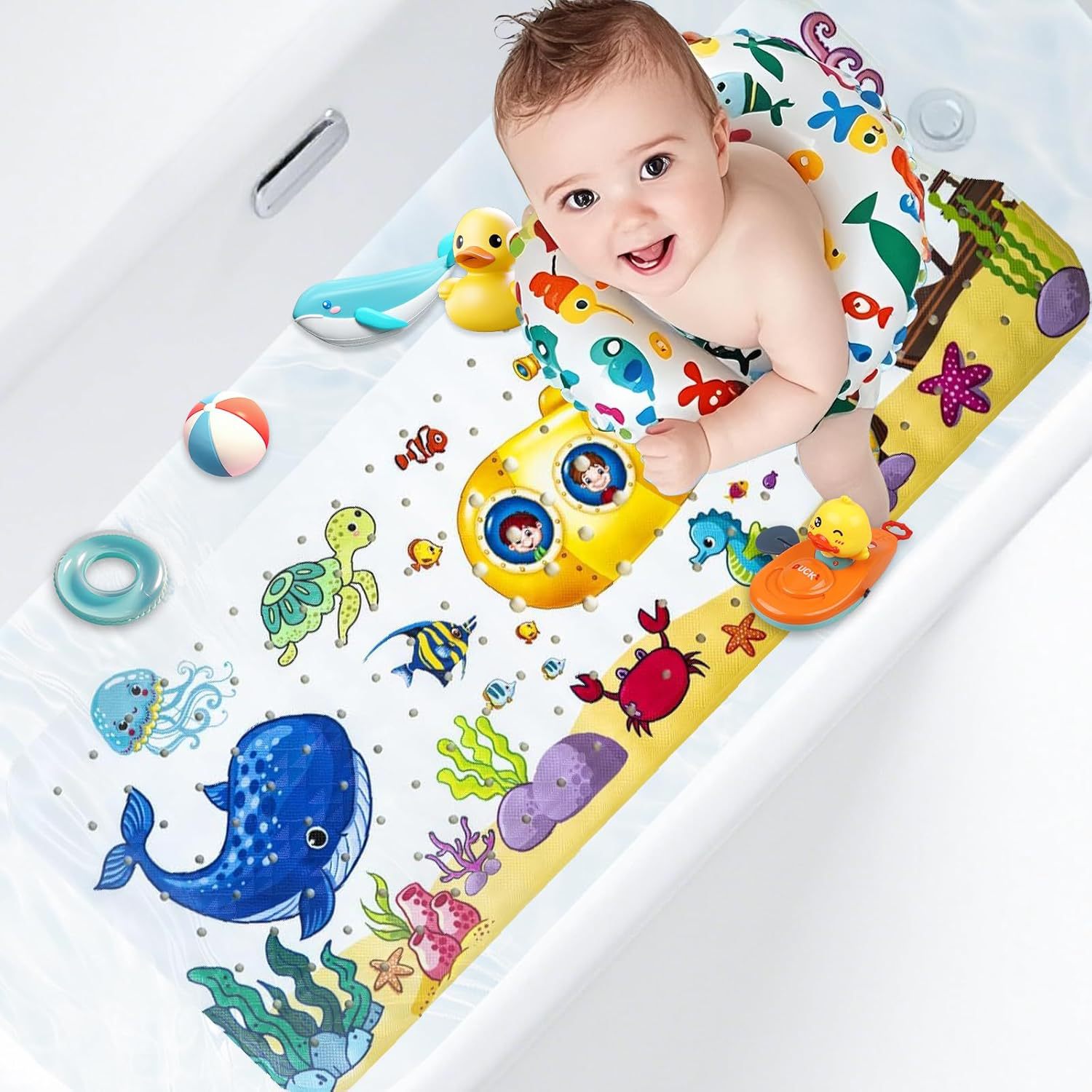Alfombrilla antideslizante para baño con diseño de océano de dibujos animados para niños de Amazon, alfombrilla antideslizante para piscina, baño, alfombrilla antideslizante