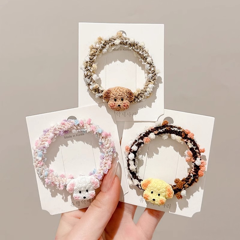 Cuerdas de cabeza de cola de caballo alta colorida banda de goma de dibujos animados para niños cuerdas de cabello de alta elasticidad duradera cubierta de cabello de cuero