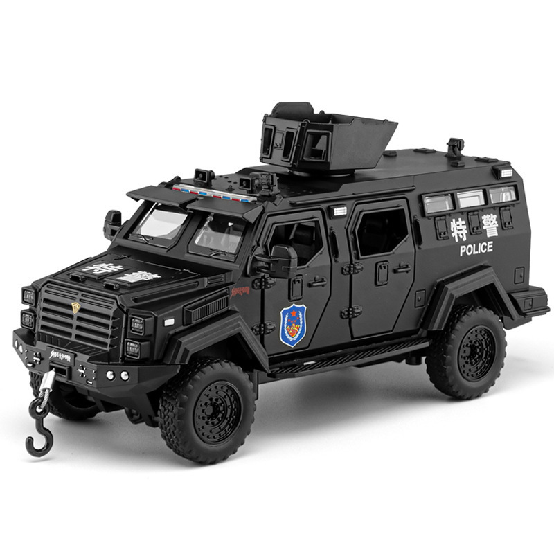 Genuine authorized 1/32 saber-toothed tiger armored car model sound and light simulation alloy explosion-proof armed police car toy boy