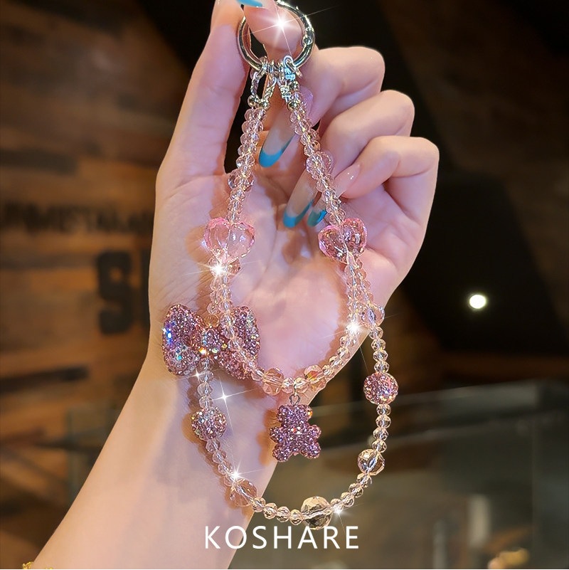 Bear Flexible verano fresco flash cadena de teléfono móvil ligera de lujo alta sensación bolsos de cristal colgante colgante cadena corta