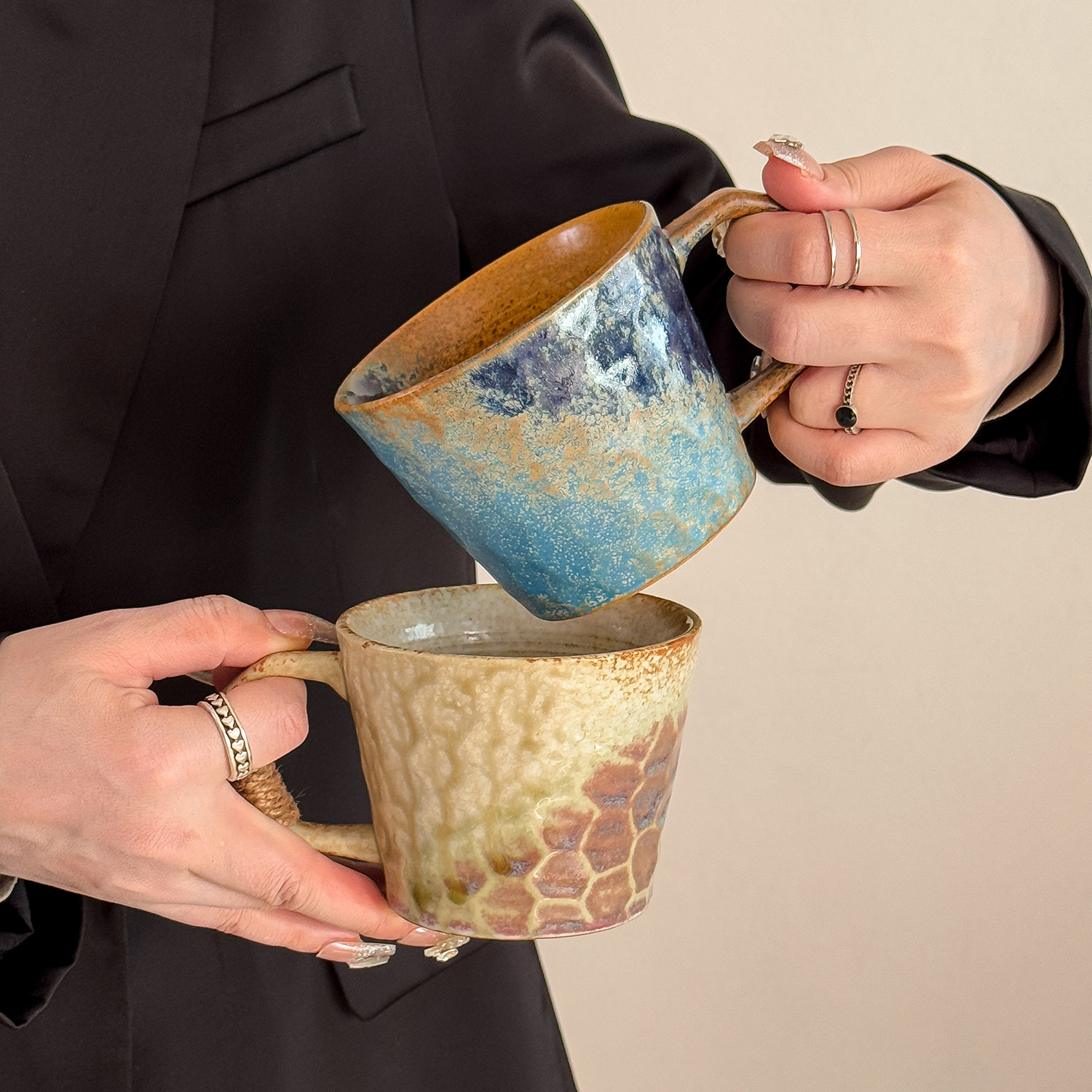 Taza de estilo medio, taza de cerámica, horno doméstico japonés, taza de agua, té de la tarde de alta calidad, taza de café, regalo para hombres