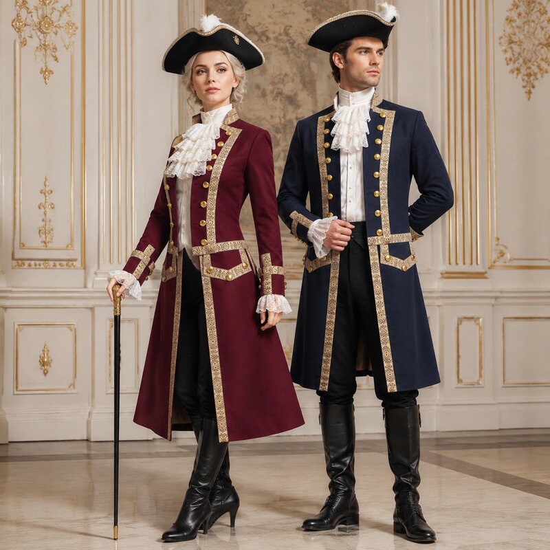 Colonial Costume for Men 18th Century Revolutionary War Tailcoat Jacket Rococo Military Uniform Halloween Stage Costume