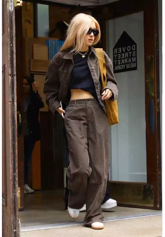 梵思羽朴彩英同款美拉德棕色窄版直筒牛仔裤女2025秋季新款阔腿裤|undefined