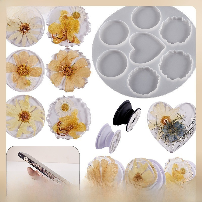 滴膠diy環氧樹脂滴膠磨具 愛心圓形氣囊手機支架擺件飾品硅膠模具