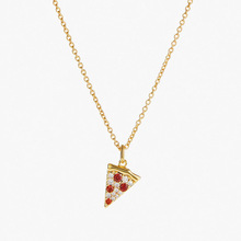 海外小众设计披萨项链红锆石满钻吊坠锁骨链女士