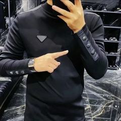 春秋季男士轻奢商务休闲长袖半高领打底衫精品金丝绒百搭时尚体恤