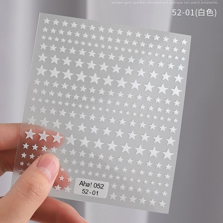 Red estrella de uñas pegatinas de espalda pegatinas de uñas 3D estampado de plata estrella mini papel decoración pegatinas de media luna pentagonal