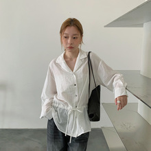 【特价 不退不换】苏奈 设计感抽褶绑带翻领收腰显瘦衬衫气质女