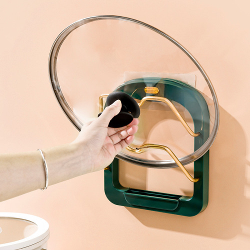 New Wall-Mounted Pot Lid Rack, Multi-Purpose Household Kitchen Pot Lid Holder without Drilling, Plastic Pot Lid Storage Shelf