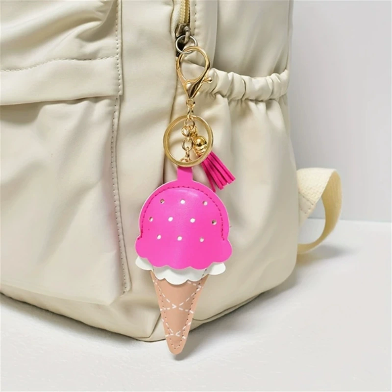 Брелок для ключей в форме рожка мороженого из искусственной кожи, кожаный кулон для рюкзака с кисточкой, брелок для ключей