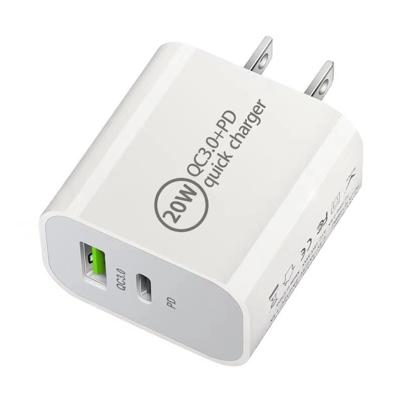 Cross-Border Pd20W Flash Charging Charger Pd+Qc 3.0 Dual-Port Fast Charging Suitable for Apple and Samsung Mobile Phone Chargers