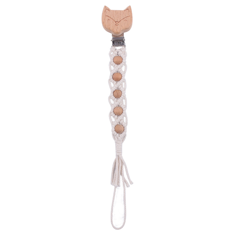 Bebé suministros dibujos animados haya zorro chupete clip creativo bebé DIY hecho a mano tejido de algodón cuerda chupete cadena