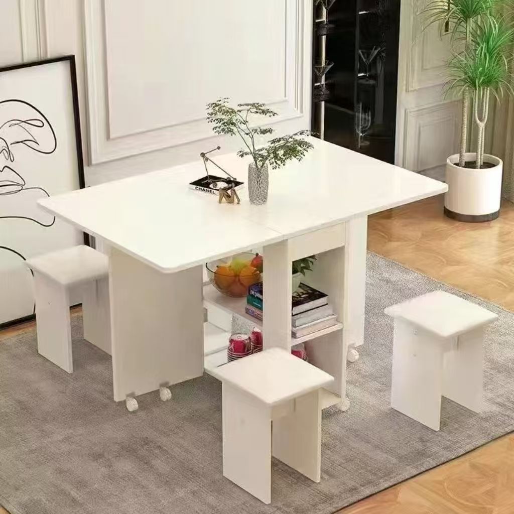 Mesa de comedor plegable doméstica móvil retráctil rectangular simple mesas y sillas multifuncionales de tipo pequeño mesas de comedor combinadas