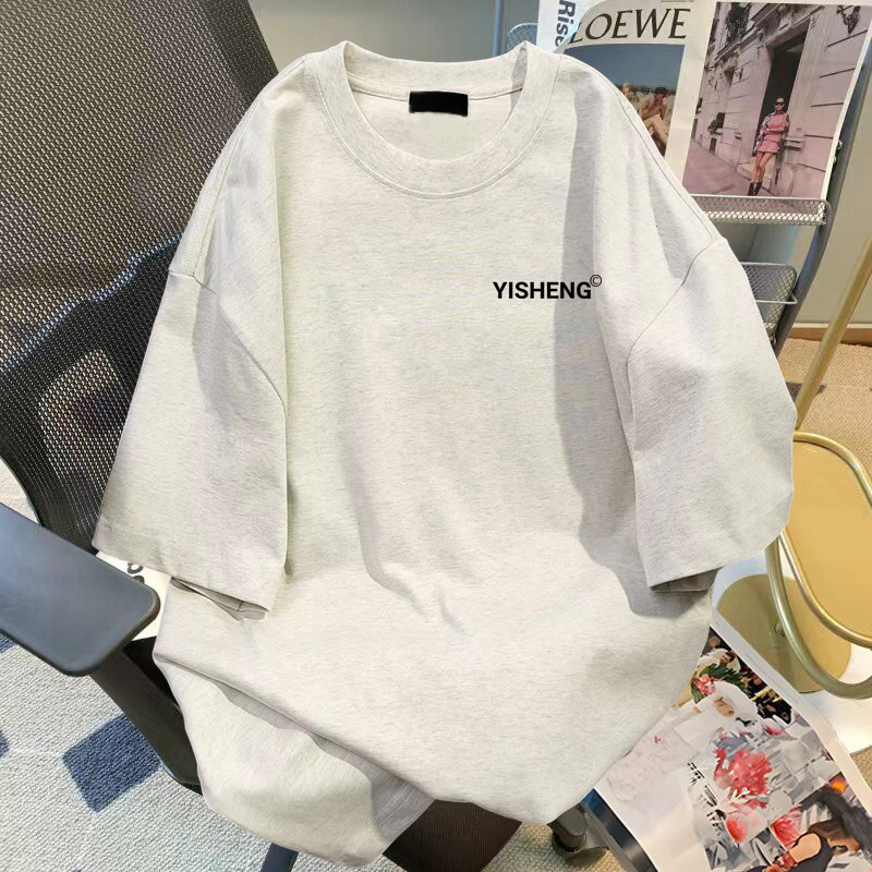 Available for Overseas Wholesale~ Heavyweight Pure Cotton Men's Short-Sleeve T-Shirt with Simple Lettering, Summer Loose Fit, American Style, New Ins Style