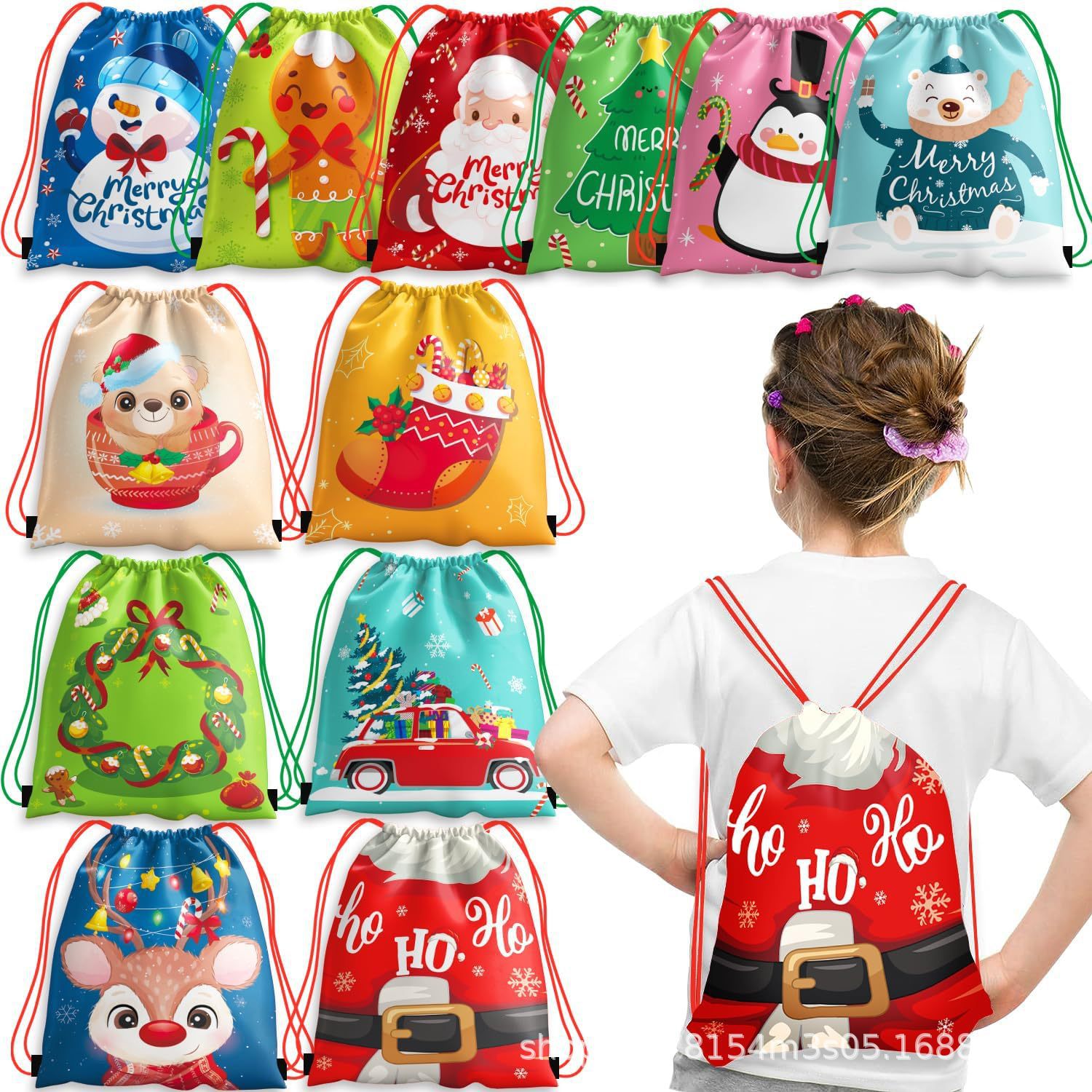 圣诞节二十二双肩抽绳背包袋子便携收纳袋涤纶手提抽绳袋束口袋
