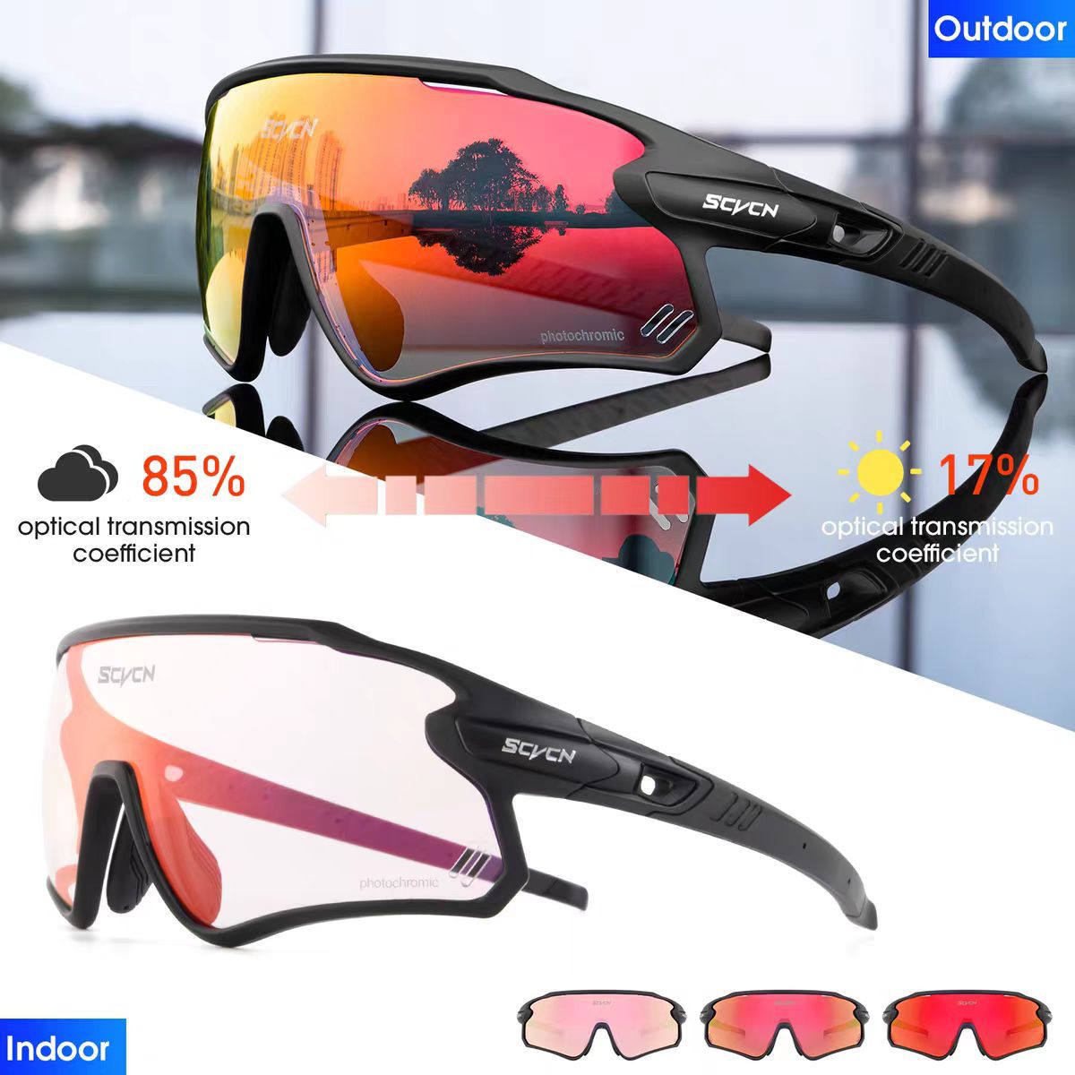 Lentes de Ciclismo Fotocromáticos de TR90 con Plaquetas Nasales Ajustables para Deportes al Aire Libre
