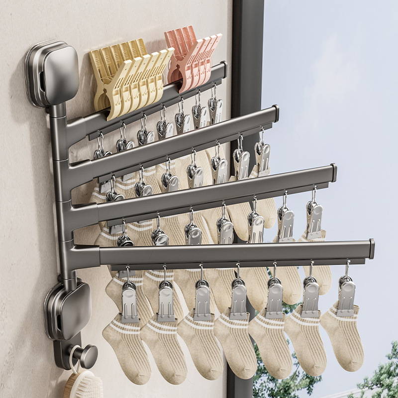 Suction cups socks drying rack balcony home folding drying socks artifact underwear underwear rotating multi-clip drying rack
