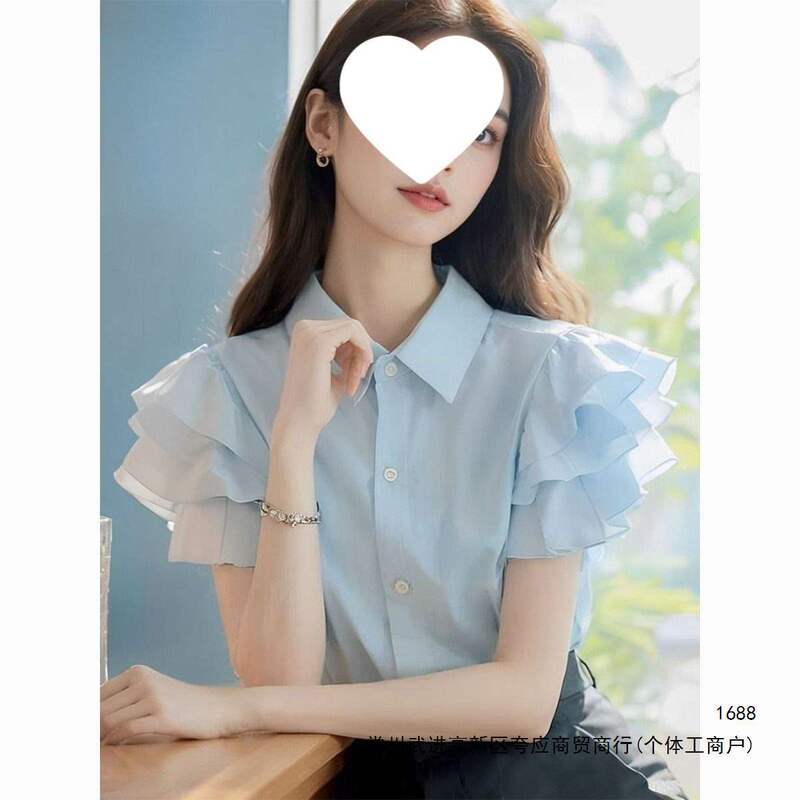 Stylish and youthful pink ruffle sleeve shirt for petite women, summer 2026 new niche design top for women