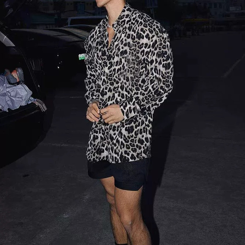 American-style mature and understated leopard print shirt for men, with a cool and stylish vibe, suitable for spring and summer, long-sleeved couple's shirt, men's clothing