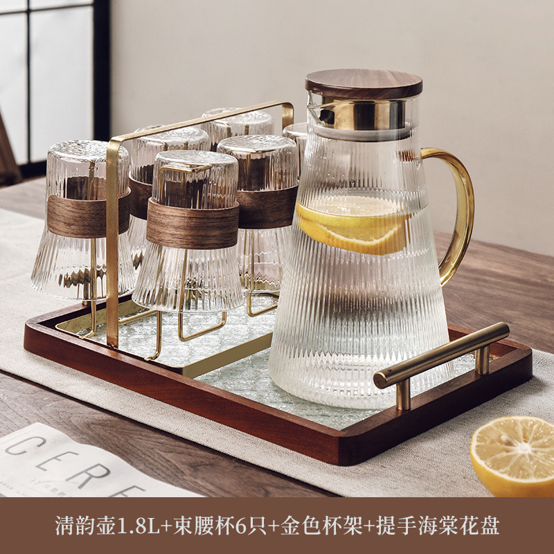 中国風のガラスカップ家庭用高温耐性ティーカップケトルセットドリンクカップリビングルームホームホスピタリティカップティーセット|undefined