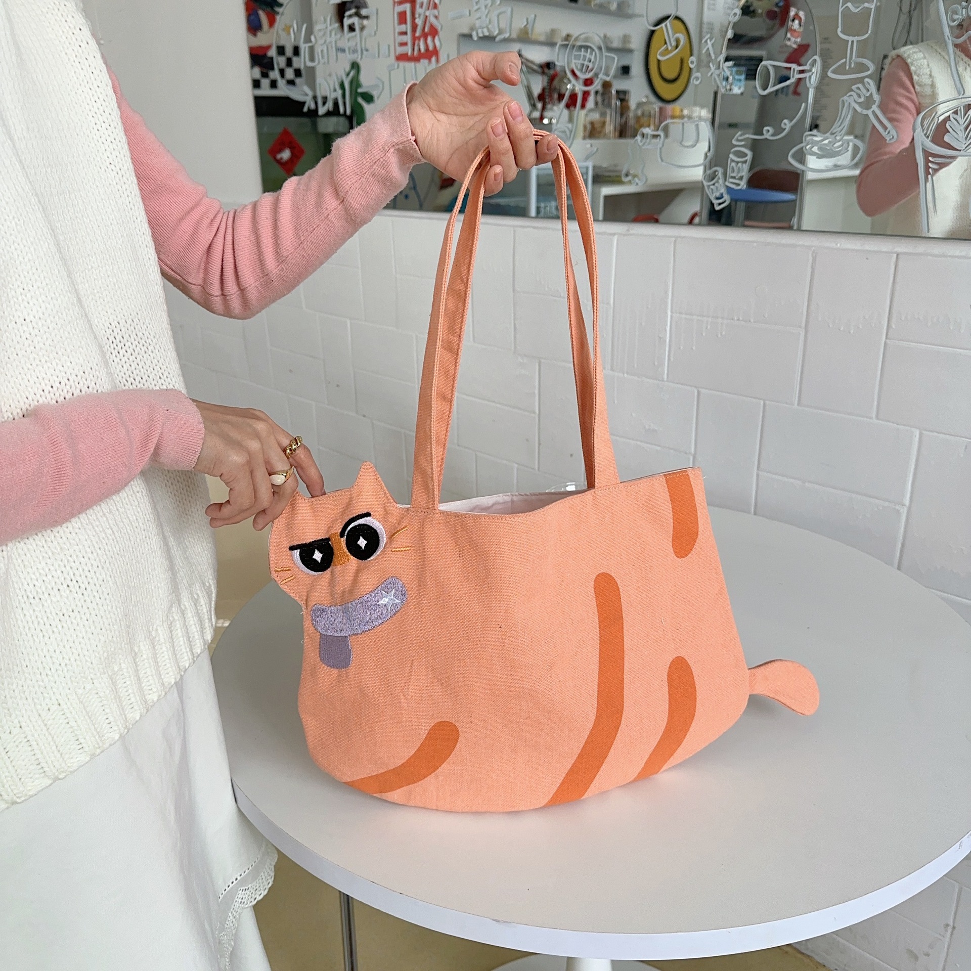 Women's Canvas Cat Cute Square Open Tote Bag display picture 29