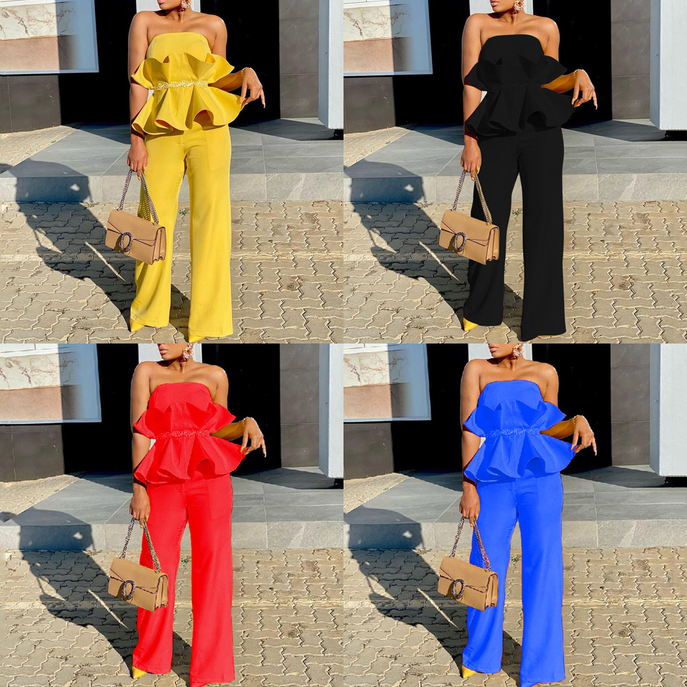 Traje de primavera y otoño de 2026 nuevo sujetador europeo y americano transfronterizo elegante pantalón de piernas anchas volantes personalidad cómoda traje de ocio