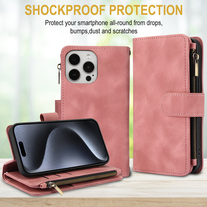 iPhone16 Dream Nine Card Wallet Leather Case for Apple 15 Business Card Case Crossbody Rope Phone Case