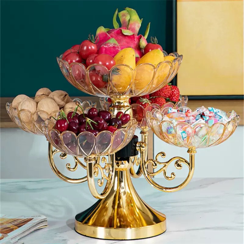 Free Shipping European-Style Fruit Plate Multi-Layer Luxury Fruit Plate Rotating Home Living Room Coffee Table Accessible Luxury Snacks Melon Seeds and Dried Fruit Plate