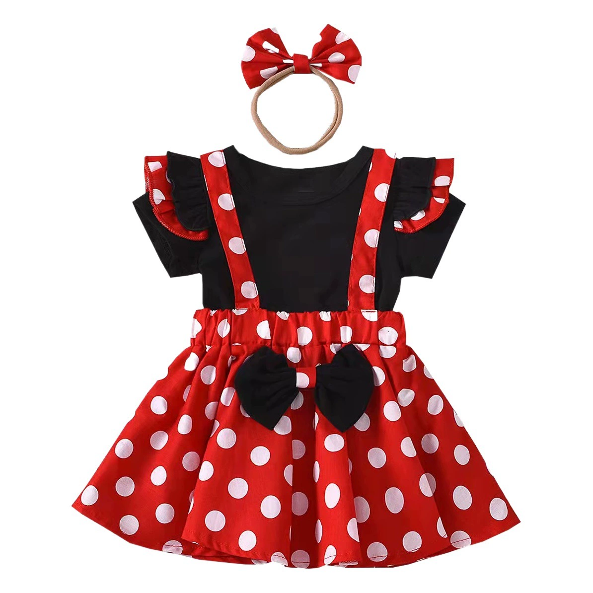 Нарядное платье для девочек в стиле принцессы с рукавами-крылышками, комплект: стильное платье на бретельках с пышной юбкой в горошек для дня рождения и торжеств