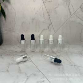现货滴管分装瓶 化妆品玻璃水乳护肤品套装包材黑色银盖2ml3ml5ml