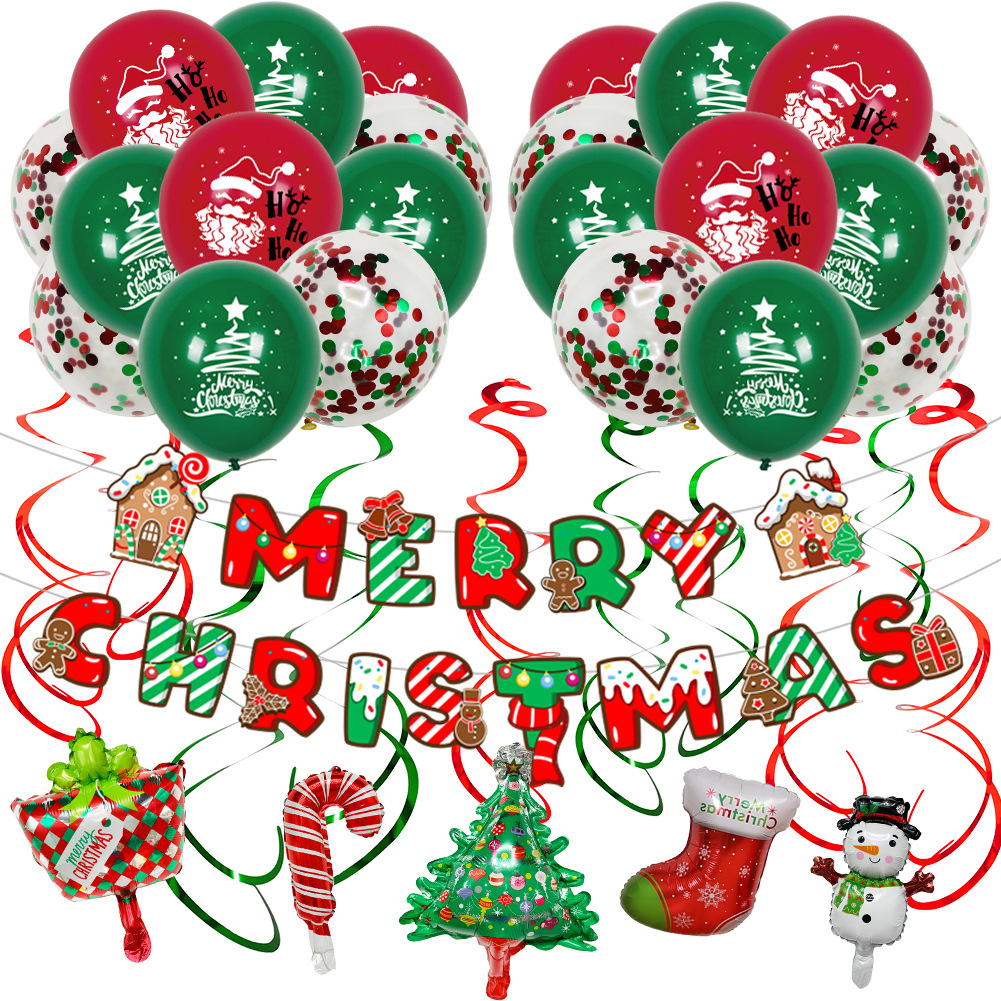 2024 Paquete de globos de Navidad nuevo tire bandera adornos en espiral globo de Navidad