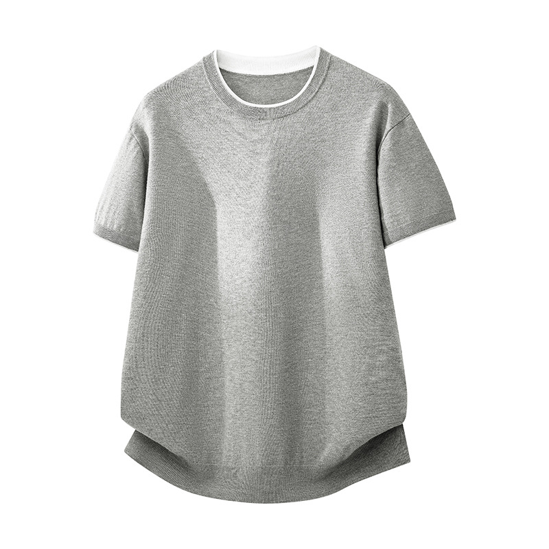 ZY8116-3D简约高级感上衣宽松休闲T恤美式假两件短袖针织衫，男装针织衫/毛衣，星座614