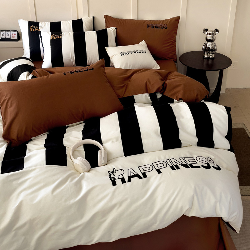 Ensemble de lit trois pièces en pur coton, style nordique français minimaliste rétro classe A, INS Fashion, 4 pièces, housse de couette, drap-housse, pour dortoir_voghion.com