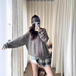 南油高货Ac*e秋冬新款小众设计宽松格子针织衫衬衣拼接假两件毛衣