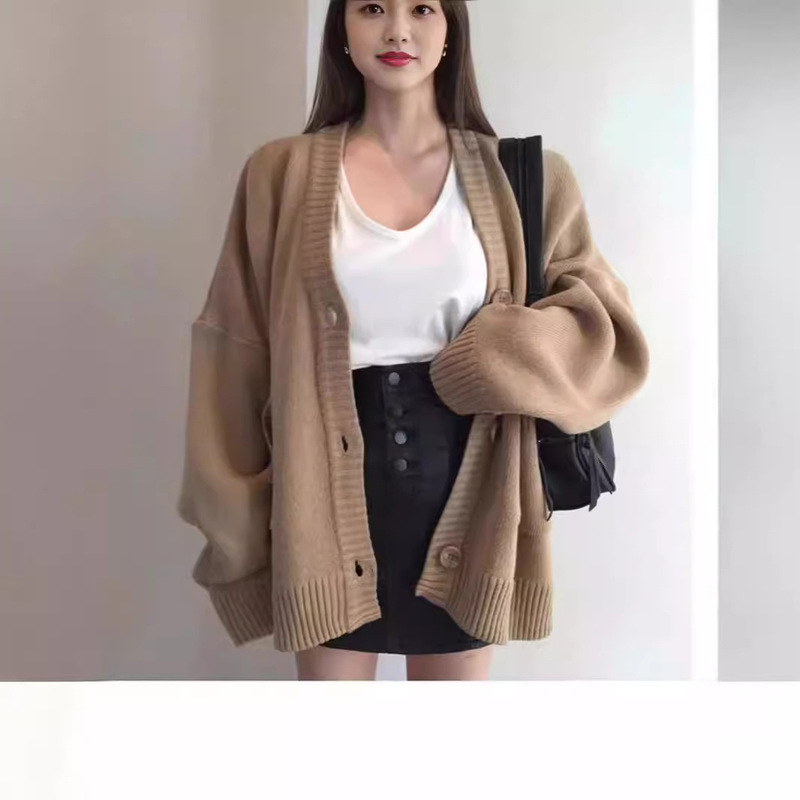 Knitted Cardigan for Women 2025 Autumn and Winter New Long-Sleeved Women's Clothing Loose Layered Sweater Lazy Style Versatile Solid Color Jacket Knitted Cardigan for Women 2025 Autumn and Winter New Long-Sleeved Women's Clothing Loose Layered Sweater Lazy Style Versatile Solid Color Jacket