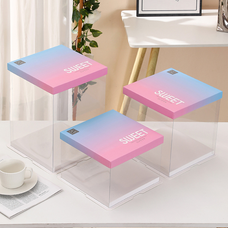 Caja de pastel de cumpleaños transparente caja de embalaje 4 4 pulgadas 6 8 8 10 10 12 solo doble capa en línea rojo embalaje de regalo de vacaciones